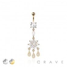 316L SURGICAL STEEL MULTI CZ FLOWER DROPLETS DANGLE BELLY BUTTON NAVEL RING 